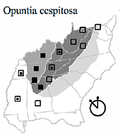 The range of Opuntia cespitosa